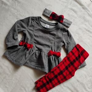 Long Sleeve Gray & Plaid Shirt Dress & Pant Set | 18M